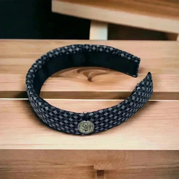 Hip to be Square Navy Blue Multi-Color Geometric Silk Headband 1.25"W Handmade - Picture 1 of 7